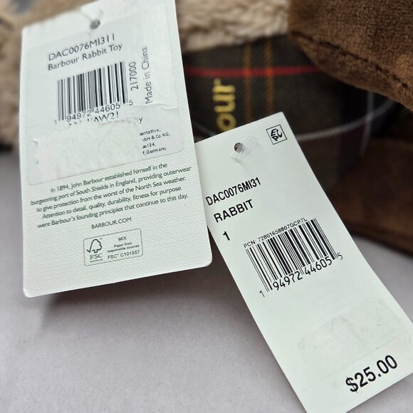 NWT Barbour Rabbit Plush Dog Toy - Picture 3 of 3
